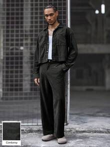 PAVTROS Bộ quần áo nam gồm áo sơ mi ngắn cổ bẻ và quần ống rộng, quần oversized nam, quần áo công sở nam, quần ống rộng nam, bộ sưu tập thu đông nam. - màu đen - Xem 3