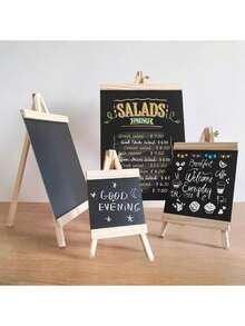 Madebyblanc 1set Home Office Wooden Bracketed Small Chalkboard Milk Tea Shop Restaurant Creative Display Sign Bar Supermarket Price Signs Small Chalkboard Frame Chalkboard With Easel, Perfect Gift For Christmas, New Year And Birthday - Multicolor - View 6