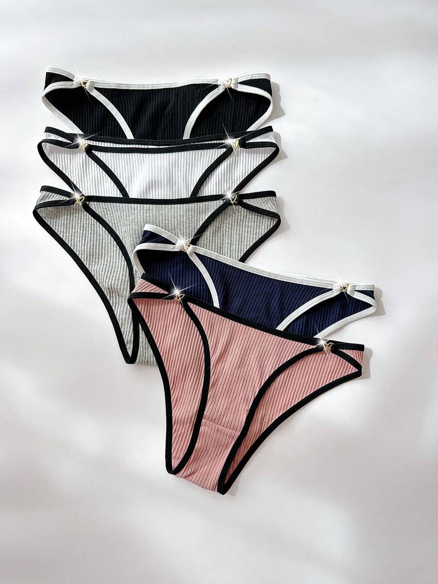 5pcs/Pack Women's Comfortable Contrast Trim Bikini Briefs - Multicolor - View 1