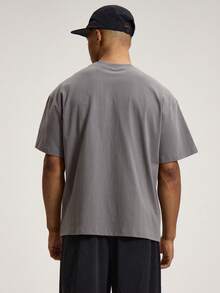 Musero Crew Neck Short Sleeve Dropped Shoulder Graphic Front Chest Print "DEFINED BY DESIGN' Tshirt Top Autumn Winter Essentials - Grey - View 5