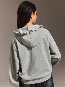青少年女孩休闲宽松常规款卫衣外套，返校季卫衣 - 灰色 - 查看 2