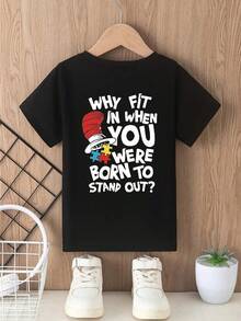 Vintage Y2K Black Graphic Print Short Sleeve Tees Preppy School Casual Daily Wear BFF Matching Tops Minimalist Fashion Ins Trendy T-Shirts - Negro - Ver 3