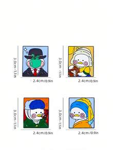 Joivida 1/4件套可爱鸭子卡通油画胸针，复古手工艺术品，独特翻领别针，男女皆宜，时尚配饰，送给朋友或艺术家的礼物 - 彩色 - 查看 3