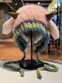 Joivida Rainbow Stripe Ram Horn Design Thermal Lined Knit Beanie Winter Warm Hat For Women Windproof Thermal Slouchy Skull Cap Cold Weather Outdoor Ski Snowboarding Holiday New Year Party Festival Gift - Multicolor - View 2