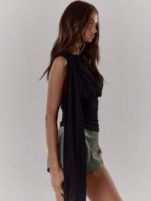 MUSERA Mesh Drape Longline Top  Autumn Cosy Cute Casual Night Out Date Night Party Summer Spring Holiday - Black - View 4