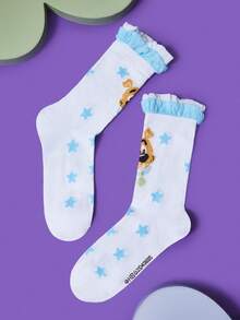 SCOOBY-DOO X SHEIN 1 Pair Puppy & Star Pattern Crew Socks For Women - Multicolor - View 3