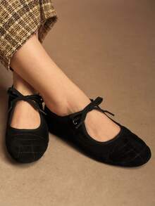 Rosivie Solid Color Knotted Comfortable Versatile Casual Flat Shoes, Suitable For Daily Commute Valentine's Day - Black - View 4