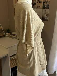 Lalippa Áo len nữ tay cánh dơi màu trơn kiểu dáng thường ngày - Màu be - Xem 3