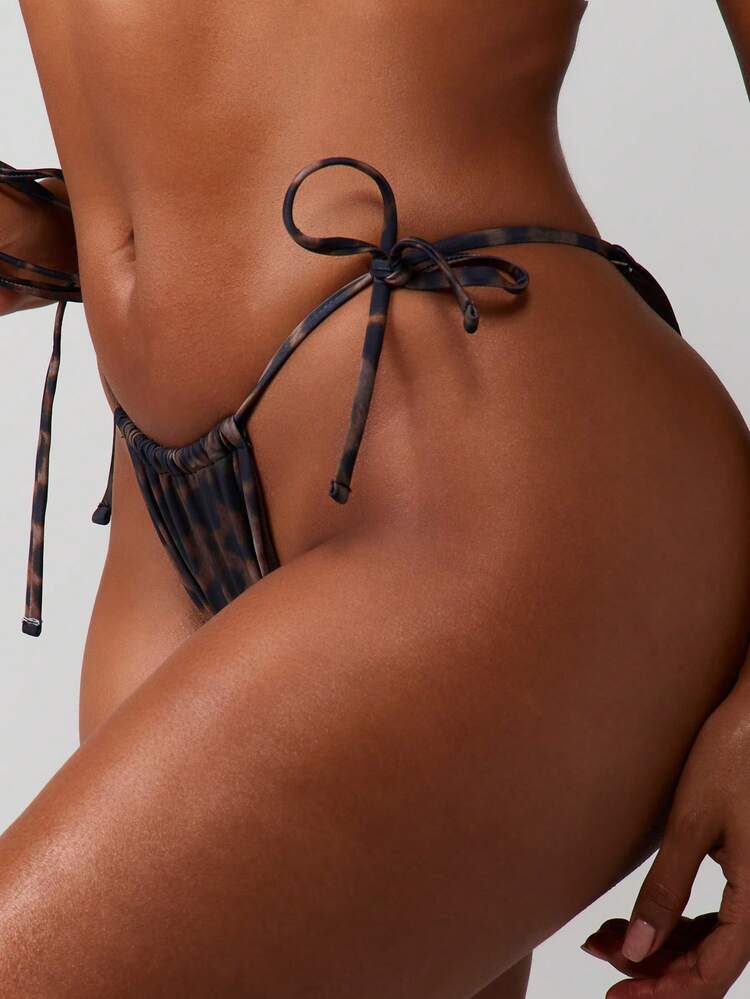 MISSGUIDED Leopard Print Tie Side String Bikini Bottom Low Rise Cheeky Coverage Summer Beachwear Brazilian Style Swimwear