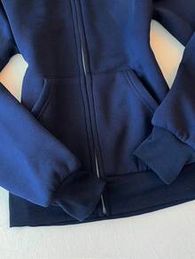 Glimmora Women's New Zip-Up Sweatshirt, Gray Long Sleeve Jacket - Navy Blue - View 4