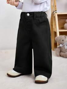 SHEIN Baby Girl Pocketed Wide Leg Loose Casual Jeans - Black - View 6