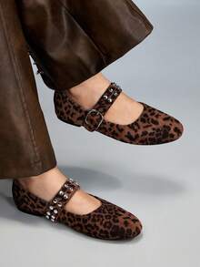 CUCCOO GRLICON Mocasines planos casuales de mujer con diseño de hebilla y estampado de leopardo - Multicolor - Ver 1
