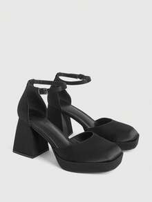 CUCCOO LuxiPop 女士厚底搭扣设计时尚百搭高跟凉鞋 - 黑色 - 查看 8