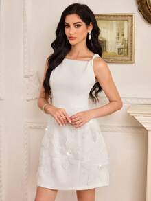 Modelyn 优雅3D立体印花白色短款连衣裙，时尚新款，女士适用 - 白色 - 查看 3