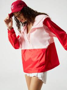 SoleilVie Women's Casual Sporty Color Block Zip-Up Sweatshirt - Red - View 1