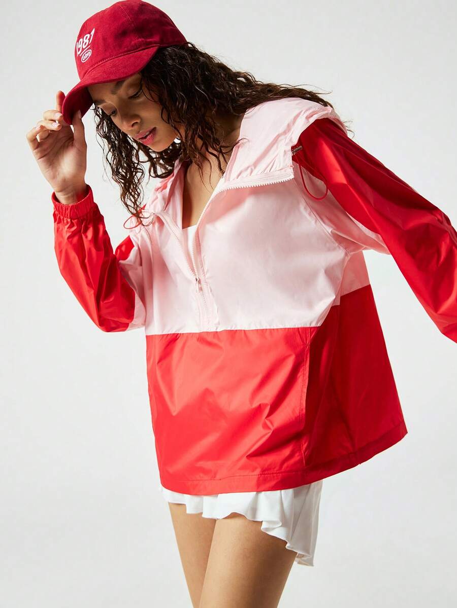 SoleilVie Women's Casual Sporty Color Block Zip-Up Sweatshirt - Red - View 1