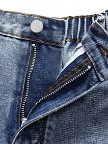 SHEIN ChillGRL Teen Girl Butterfly Embroidery Straight Leg Jeans Kawaii Summer - Medium Wash - View 4