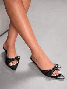 CUCCOO SZL Giày sandal cao gót mũi nhọn, đính nơ thời trang dành cho nữ. - màu đen - Xem 2