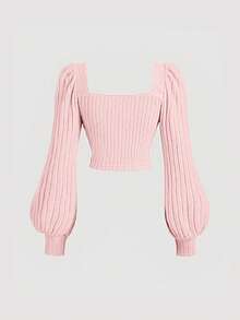 SHEIN MOD Áo thun nữ cỡ lớn màu mơ, cổ vuông, tay phồng, kiểu dáng thường ngày, thích hợp cho mùa thu/đông, thích hợp mặc ngày Valentine. - Hồng - Xem 2