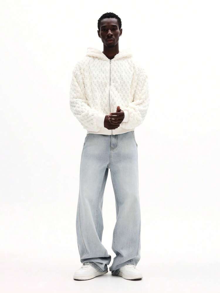 Cream Sherpa Full Zip Hoodie With Drawstring