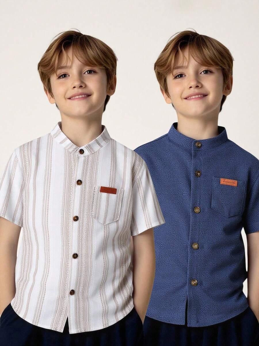 SHEIN 2PCS Young Boys Shirts - Multicolor - View 1
