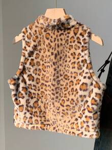 SHEIN EZwear 女式豹纹羊毛拉链无袖夹克，秋冬款