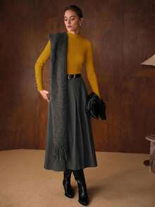 MOTF PREMIUM SIMPLE METAL BUCKLE DECOR BASE LAYER SWEATER - Yellow - View 6