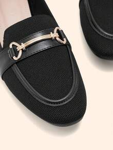 CUCCOO BASICS Women's Flat Round Toe Black Knit Metal Buckle Casual Commute Comfortable Versatile Office Lady Loafers For Christmas - Black - View 9
