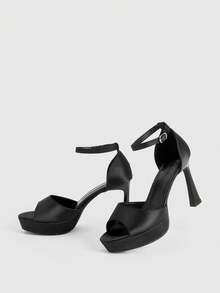 CUCCOO LuxiPop Giày sandal cao gót nữ, mũi tròn hở ngón, chất liệu satin, gót cao kiểu ly rượu vang, đế dày, quai ngang mắt cá chân, sandal cao gót gợi cảm dành cho sàn diễn thời trang và câu lạc bộ. - màu đen - Xem 6