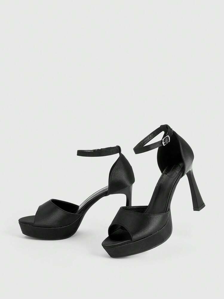 CUCCOO LuxiPop Women's High Heel Sandals, Round Toe Open Toe, Satin Material, Wine Glass Heel, Thick Platform, Ankle Strap, Sexy Runway Club High Heel Sandals