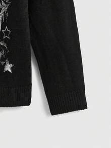 ROMWE Grunge Punk Women's Oblique Shoulder Punk Eye Print All-Match Versatile Knit Sweater - Black - View 4