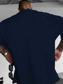 Manfinity Dauomo Men's Casual Printed Round Neck Short Sleeve T-Shirt - Navy Blue - View 2