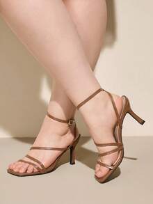 CUCCOO CURVES Sandalias de tacón alto de ajuste ancho versátiles para uso diario de moda para mujeres - Marrón - Ver 3