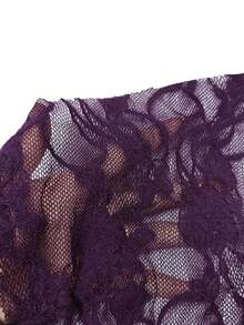 Cravure 女士优雅蕾丝长袖V领上衣和天鹅绒美人鱼裙两件套 - 紫色 - 查看 3