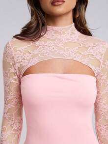 SHEIN BAE Áo kiểu nữ gợi cảm phối ren, khoét lỗ - Màu Hồng  San hô - Xem 6
