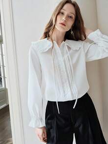 Aveloria Modichic French Retro Peter Pan Collar Tie Long Sleeve Blouse - White - View 6