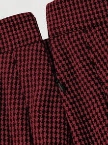 SHEIN MOD 格纹羊毛百褶裙，学院风A字裙 - 紅色 - 查看 4