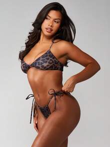 MISSGUIDED Leopard Print Triangle Bikini Top With Adjustable Spaghetti Straps And Twist Front Detail For Beach And Pool - Multicolor - View 3