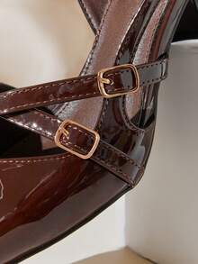 SHUZIA Giày cao gót đế vuông thời trang thiết kế đẹp mắt, chất liệu PU sáng chế, thoải mái khi đi làm cả ngày - Màu nâu Sô-cô-la - Xem 6