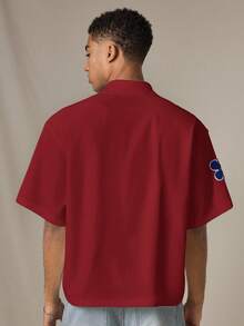 SWAVVY 男士休闲宽松短袖梭织衬衫 - 紅色 - 查看 2