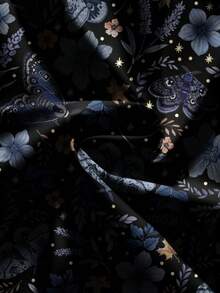 ROMWE Goth 大码宽松花卉、哥特、神秘花园、蝴蝶、日月印花半身裙 - 黑色 - 查看 4
