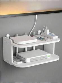 1 pieza Estantería de pared multifuncional, estantería de almacenamiento de escritorio, estantería colgante de pared para router inalámbrico, control remoto, DVD y decodificador de TV, instalación sin taladrar, ahorro de espacio, estantería práctica - Multicolor - Ver 4