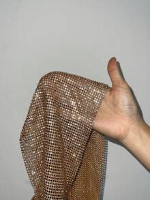 EgrlEra Metal Mesh Rhinestone Asymmetric Hem Backless Halter Top - Gold - View 7