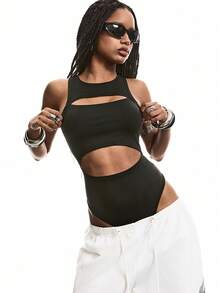 LYSMO 1pc Women Minimalist Fashionable Bodysuit Suitable For Summer - Black - View 1
