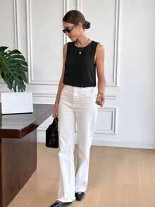 Serisse Women's Solid Color Commuter Contrast Lace Sleeveless Blouse, Summer,French Style Summer Lace Simple Elegant Bowknot Patchwork Sleeveless Top, Chic Casual Versatile For Dates And Outings, Black Lace Vibe Sleeveless Blouse,Black Blouse, Casual,Valentine,Summer Tops - Black - View 6