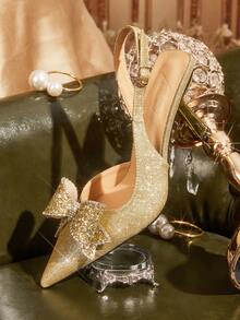 CUCCOO TILAWA Fashionable And Shiny Rhinestone High-Heeled Sandals For Women, Banquet And Party Shoes, Shiny Women's Shoes Valentine's Day - Gold - View 6