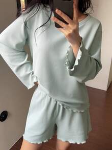 DAZY Minimalist Knit Wavy Hem Women Loungewear Set
