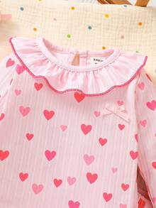 SHEIN Newborn Baby Girl White Knitted Striped Cartoon Cherry Print Pattern Lotus Collar Long Sleeved Top Paired With Matching Pants Cute, Sweet, Elegant, Comfortable Fabric Suitable For Home And Outdoor Activities Baby Girl Heart Outfit Baby Girl Clothes Heart Baby Girls Clothing Born Baby Girl Clothes Strawberry - Pink - View 6