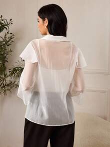 Modelyn Women's Turndown Collar Single-Breasted Ruffle Hem Fashionable Versatile Commuting Long Sleeve Shirt - White - View 2