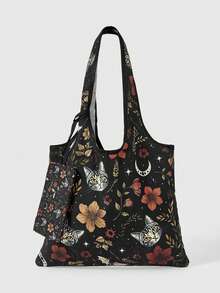 ROMWE Grunge Punk 1 túi tote có ngăn đựng tiền xu, thích hợp cho sinh viên đại học/mua sắm/du lịch. - Hồng - Xem 1